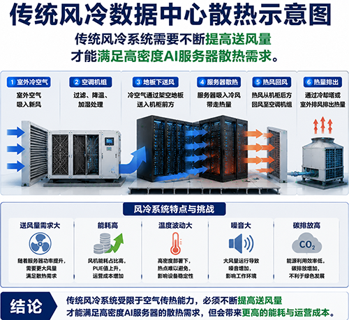 传统风冷数据中心散热示意图