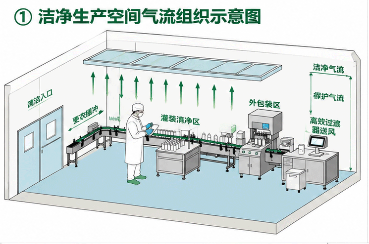 洁净生产空间气流组织示意图