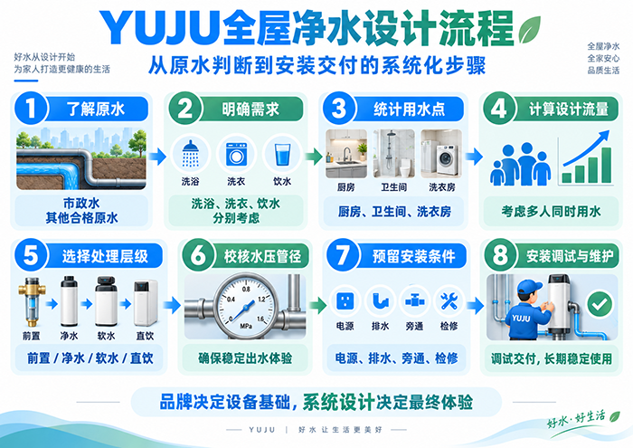 别墅大平层全屋净水水质流量水压管径安装空间与维护设计
