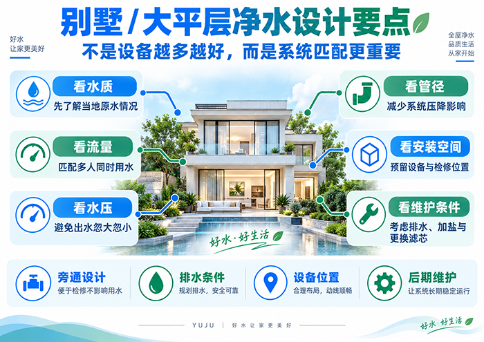 别墅大平层全屋净水水质流量水压管径安装空间与维护设计